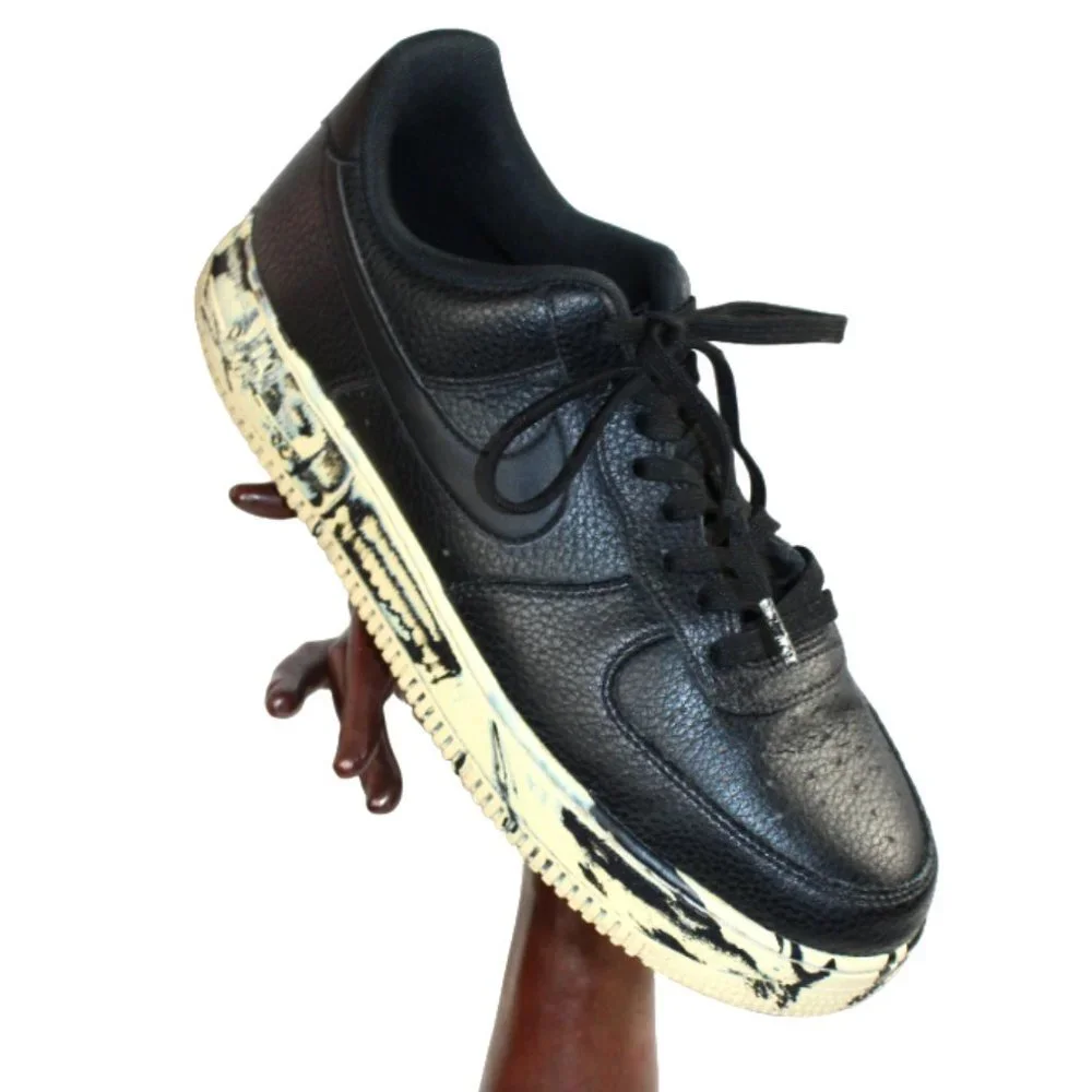 Nike Air Force Low Release Black Marble Leather Lace Up Athletic Shoe Size 10